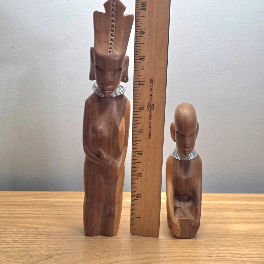 Two Hand Carved Wood Figures‎ African Tribal Statue Set